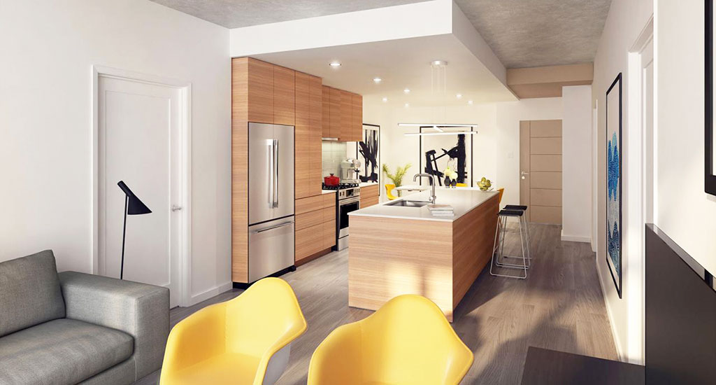 Rendering of kitchen at Contour on Campbell in Phoenix, AZ